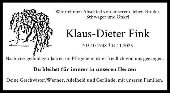 Traueranzeige von Klaus-Dieter Fink von trauer.wuppertaler-rundschau.de