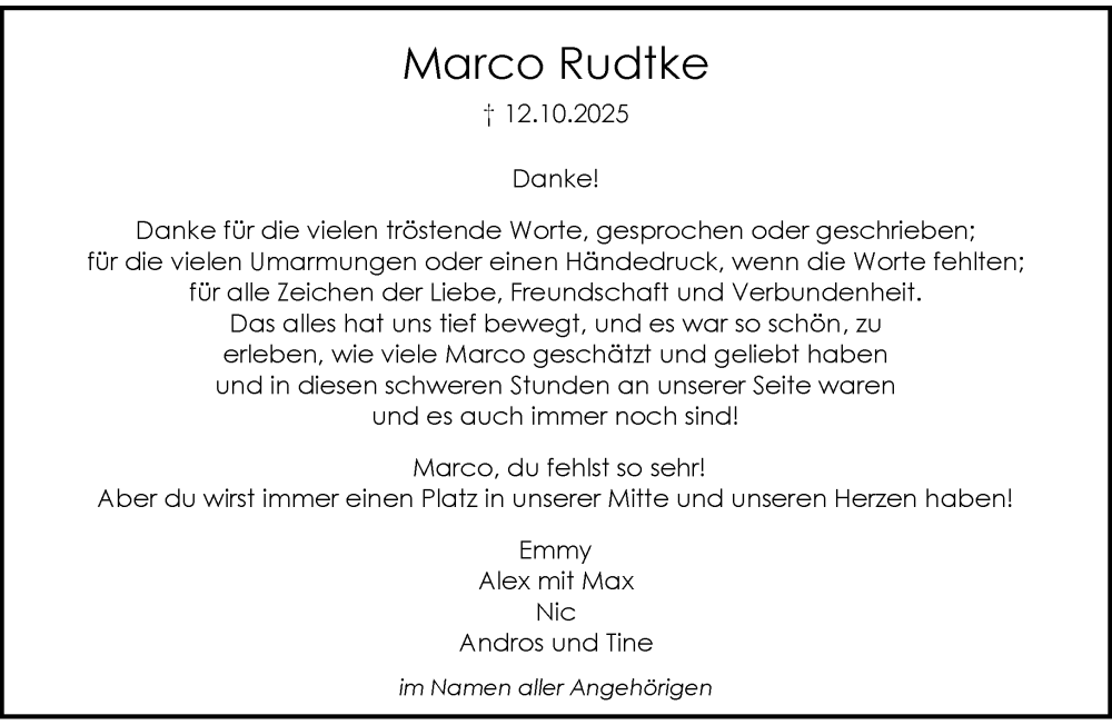  Traueranzeige für Marco Rudtke vom 22.11.2025 aus trauer.wuppertaler-rundschau.de