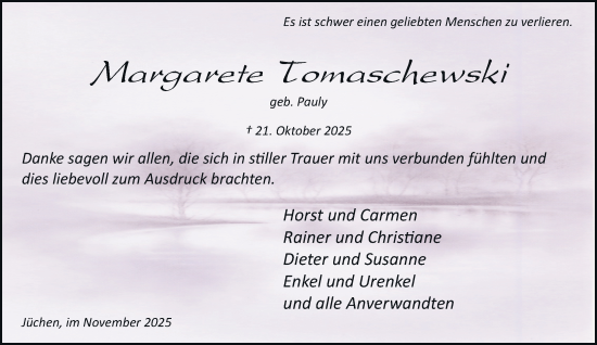 Traueranzeige von Margarete Tomaschewski von trauer.stadt-kurier.de