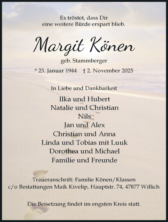 Traueranzeige von Margit Könen von trauer.panorama-anzeigenblatt.de