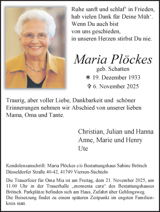 Traueranzeige von Maria Plöckes von trauer.panorama-anzeigenblatt.de