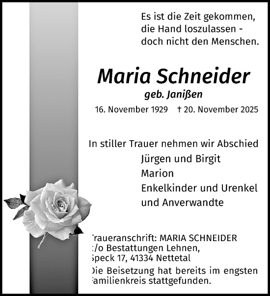 Traueranzeige von Maria Schneider von trauer.panorama-anzeigenblatt.de