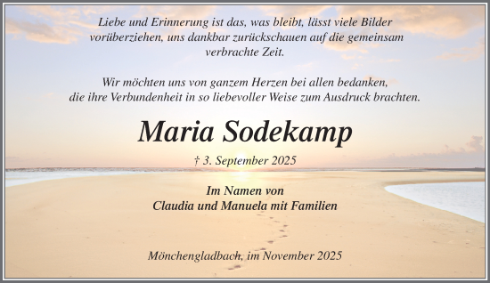 Traueranzeige von Maria Sodekamp von trauer.panorama-anzeigenblatt.de