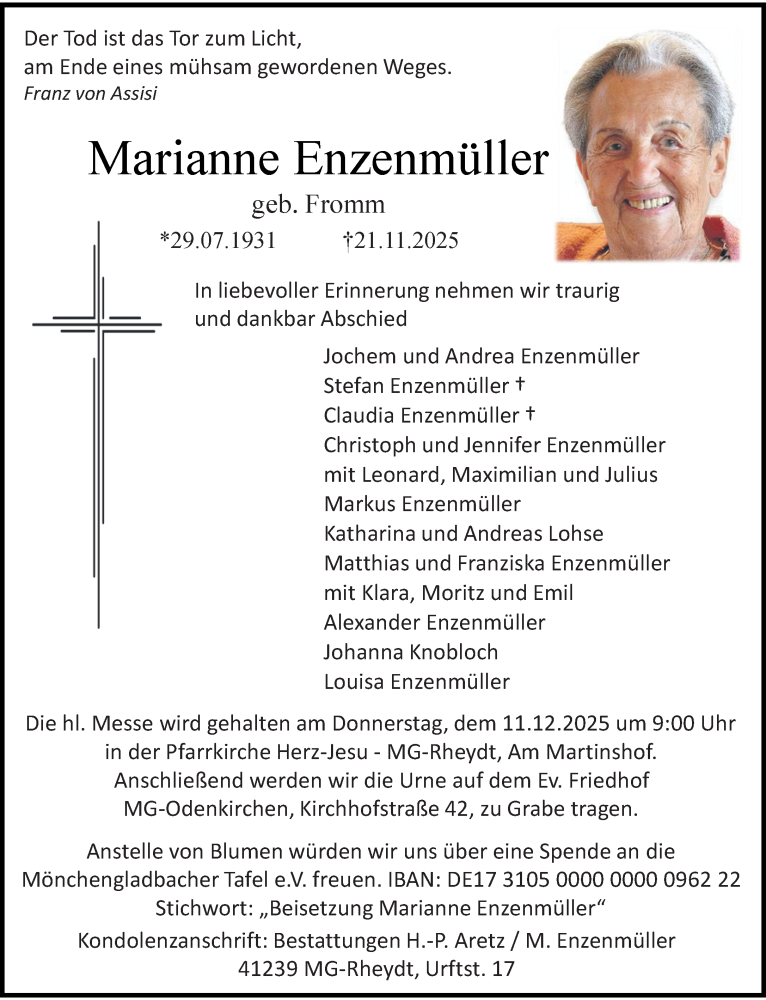  Traueranzeige für Marianne Enzenmüller vom 30.11.2025 aus trauer.panorama-anzeigenblatt.de