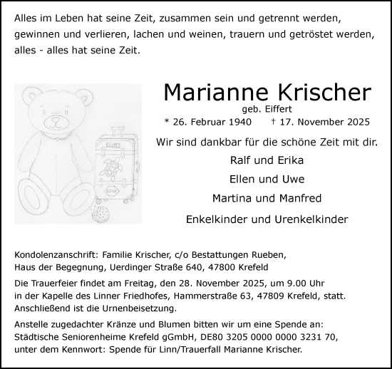 Traueranzeige von Marianne Krischer von trauer.panorama-anzeigenblatt.de