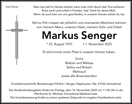 Traueranzeige von Markus Senger von trauer.panorama-anzeigenblatt.de