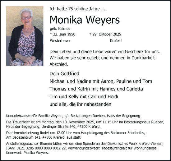Traueranzeige von Monika Weyers von trauer.panorama-anzeigenblatt.de