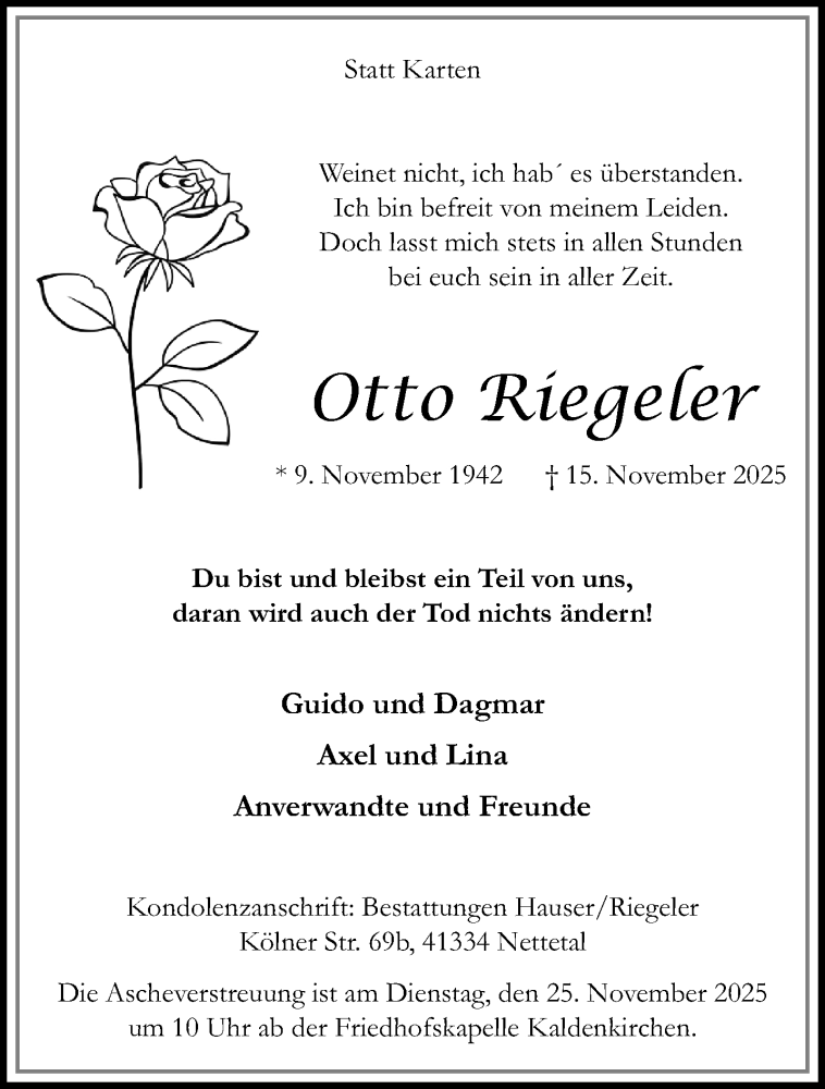  Traueranzeige für Otto Riegeler vom 23.11.2025 aus trauer.panorama-anzeigenblatt.de