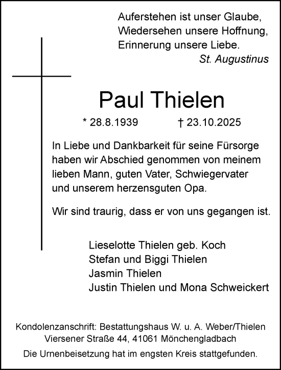 Traueranzeige von Paul Thielen von trauer.panorama-anzeigenblatt.de