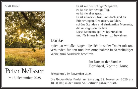 Traueranzeige von Peter Nelissen von trauer.panorama-anzeigenblatt.de