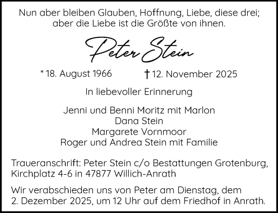 Traueranzeige von Peter Stein von trauer.panorama-anzeigenblatt.de
