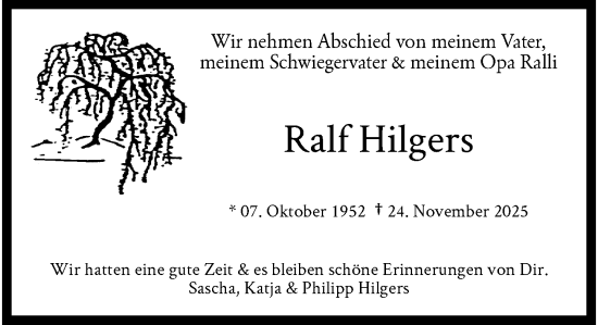 Traueranzeige von Ralf Hilgers von trauer.panorama-anzeigenblatt.de