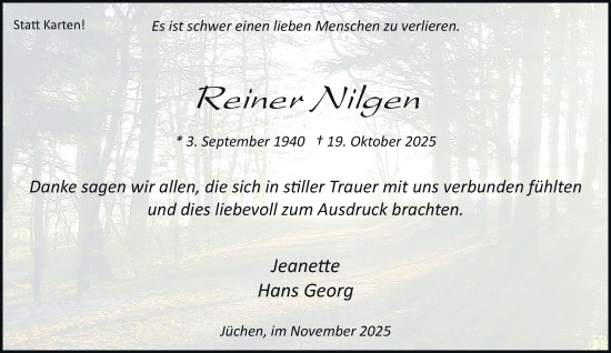 Traueranzeige von Reiner Nilgen von trauer.stadt-kurier.de