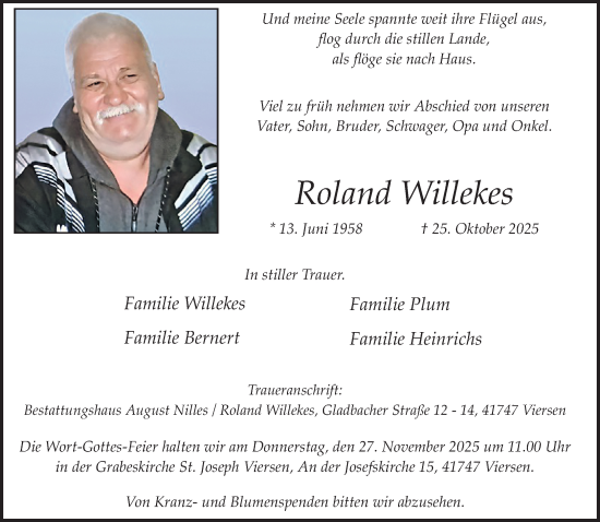 Traueranzeige von Roland Willekes von trauer.panorama-anzeigenblatt.de