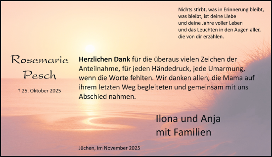 Traueranzeige von Rosemarie Pesch von trauer.stadt-kurier.de