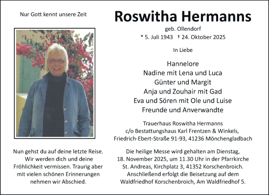 Traueranzeige von Roswitha Hermanns von trauer.panorama-anzeigenblatt.de