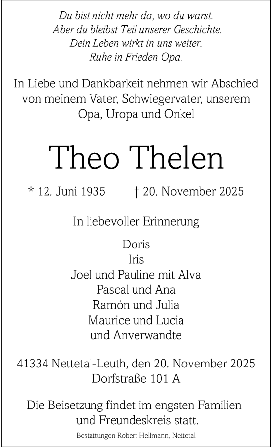 Traueranzeige von Theo Thelen von trauer.panorama-anzeigenblatt.de