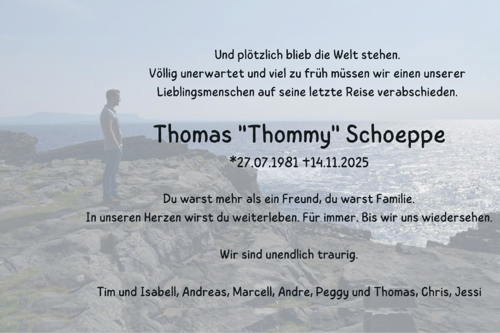  Traueranzeige für Thomas Schoeppe vom 29.11.2025 aus trauer.wuppertaler-rundschau.de