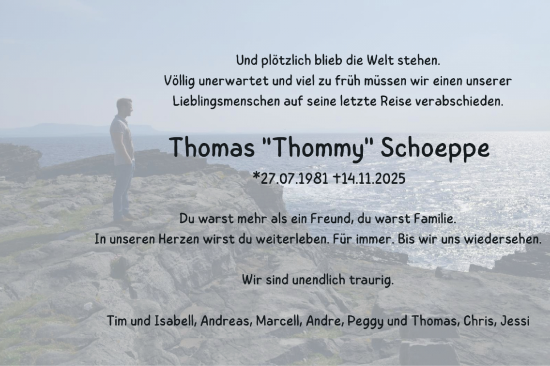 Traueranzeige von Thomas Schoeppe von trauer.wuppertaler-rundschau.de