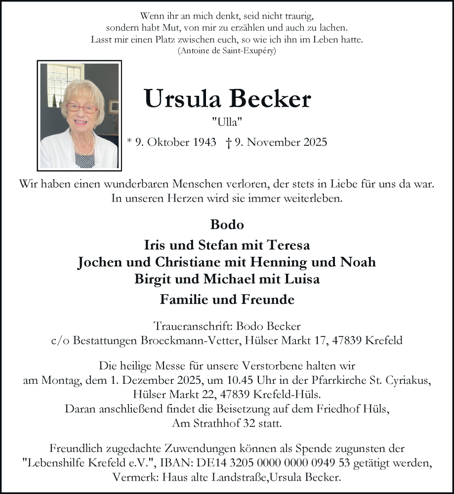  Traueranzeige für Ursula Becker vom 23.11.2025 aus trauer.panorama-anzeigenblatt.de