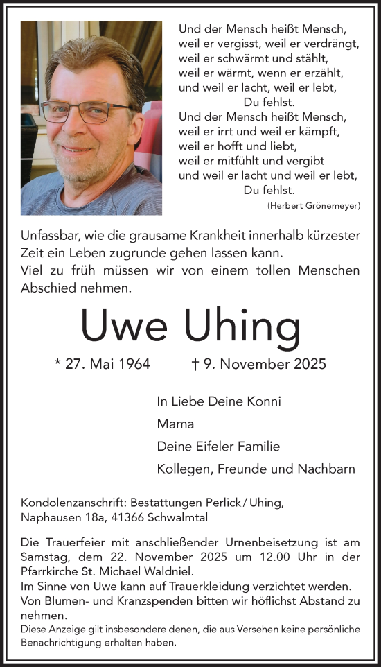 Traueranzeige von Uwe Uhing von trauer.panorama-anzeigenblatt.de