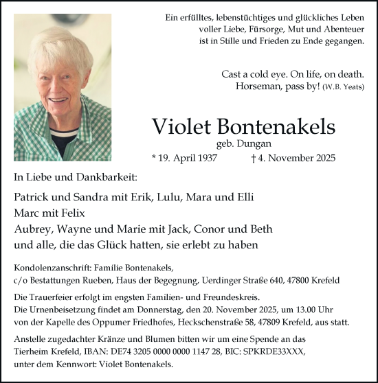 Traueranzeige von Violet Bontenakels von trauer.panorama-anzeigenblatt.de