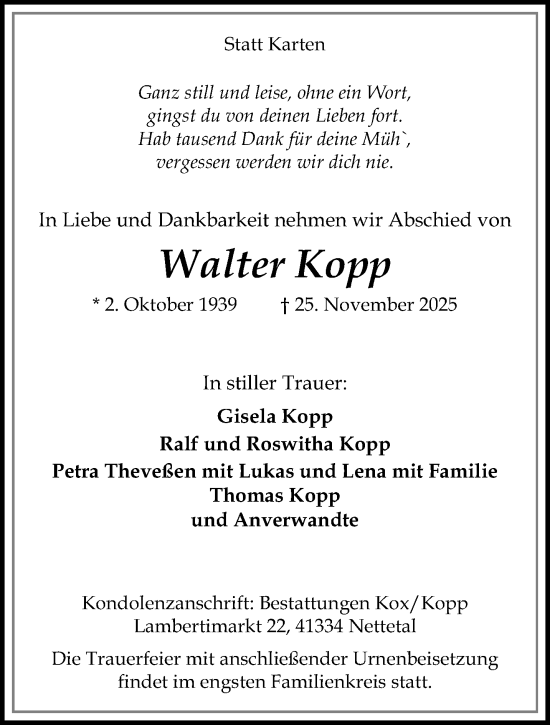 Traueranzeige von Walter Kopp von trauer.panorama-anzeigenblatt.de