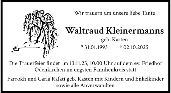 Traueranzeige von Waltraud Kleinermanns von trauer.panorama-anzeigenblatt.de
