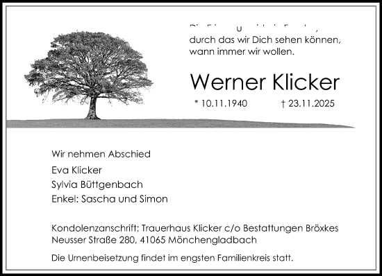 Traueranzeige von Werner Klicker von trauer.panorama-anzeigenblatt.de