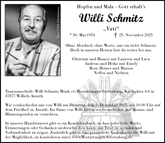 Traueranzeige von Willi Schmitz von trauer.panorama-anzeigenblatt.de