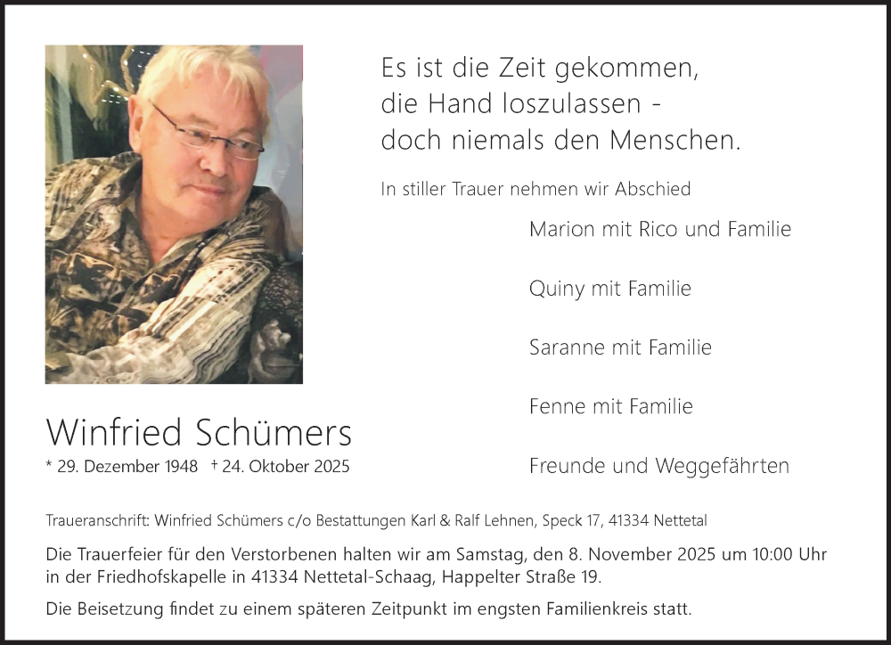  Traueranzeige für Winfried Schümers vom 02.11.2025 aus trauer.panorama-anzeigenblatt.de