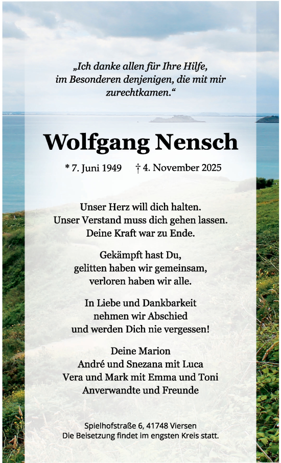 Traueranzeige von Wolfgang Nensch von trauer.panorama-anzeigenblatt.de