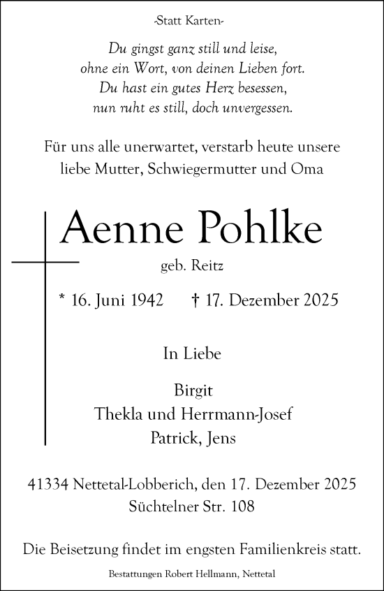 Traueranzeige von Aenne Pohlke von trauer.panorama-anzeigenblatt.de