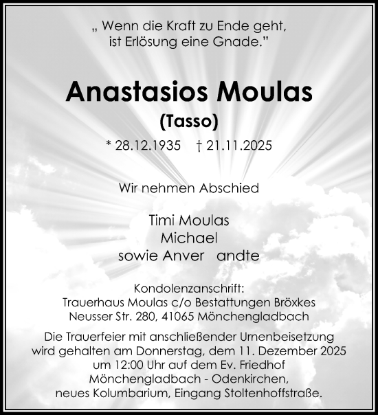 Traueranzeige von Anastasios Moulas von trauer.panorama-anzeigenblatt.de