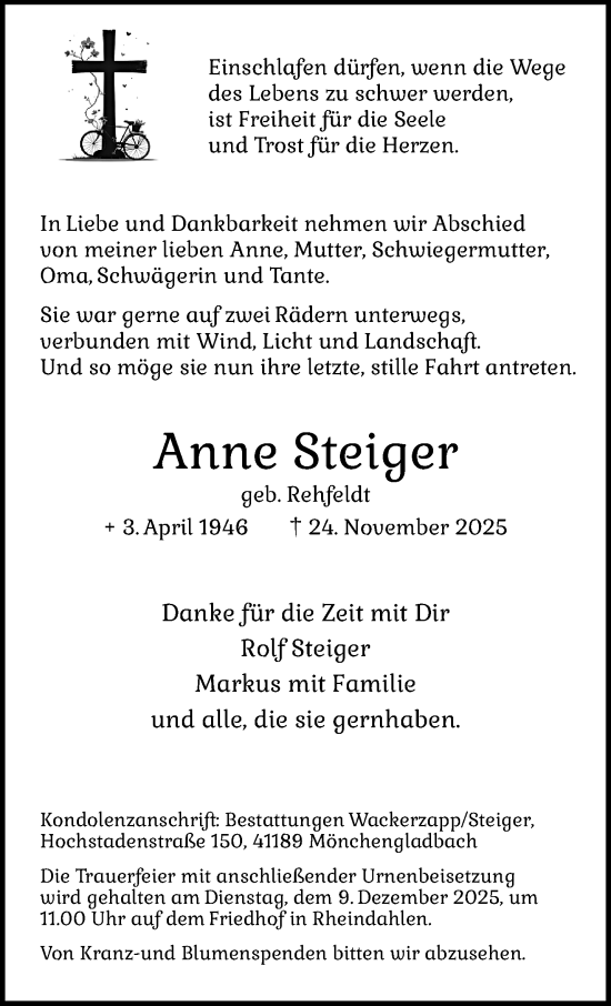 Traueranzeige von Anne Steiger von trauer.panorama-anzeigenblatt.de