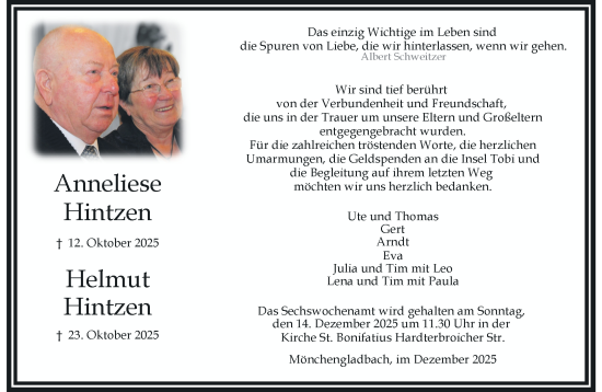Traueranzeige von Anneliese Hintzen von trauer.panorama-anzeigenblatt.de