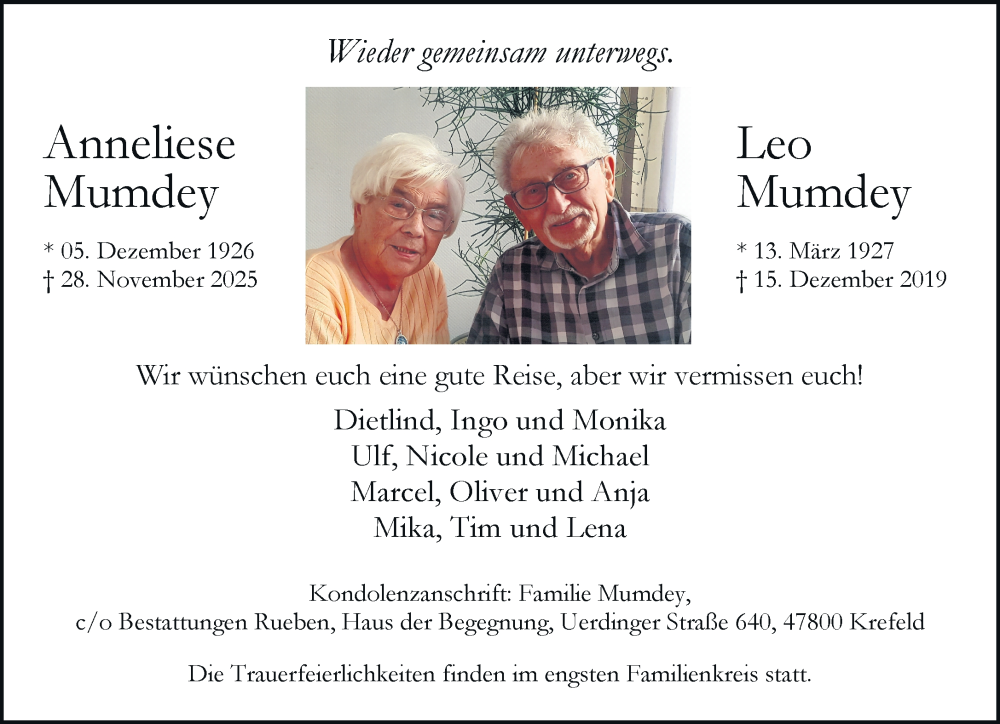  Traueranzeige für Anneliese Mumdey vom 07.12.2025 aus trauer.panorama-anzeigenblatt.de