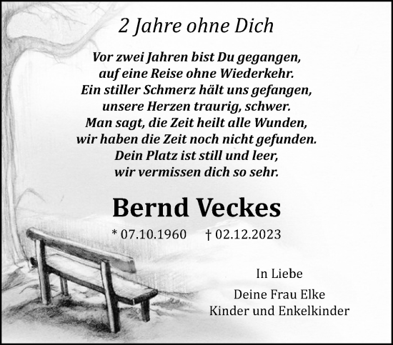Traueranzeige von Bernd Veckes von trauer.panorama-anzeigenblatt.de