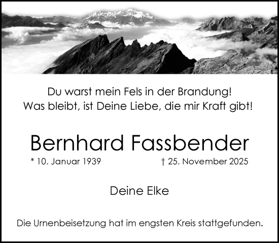 Traueranzeige von Bernhard Fassbender von trauer.panorama-anzeigenblatt.de