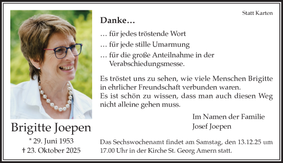 Traueranzeige von Brigitte Joepen von trauer.panorama-anzeigenblatt.de