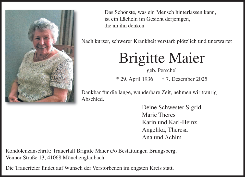  Traueranzeige für Brigitte Maier vom 14.12.2025 aus trauer.panorama-anzeigenblatt.de