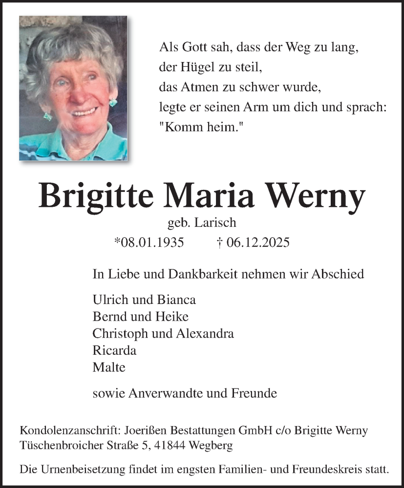  Traueranzeige für Brigitte Maria Werny vom 21.12.2025 aus trauer.panorama-anzeigenblatt.de