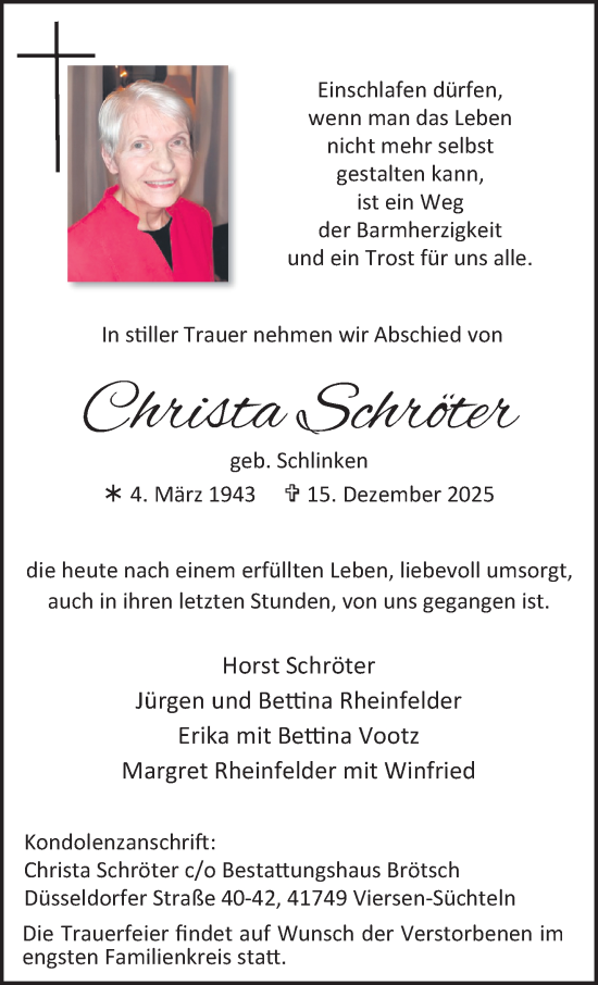 Traueranzeige von Christa Schröter von trauer.panorama-anzeigenblatt.de