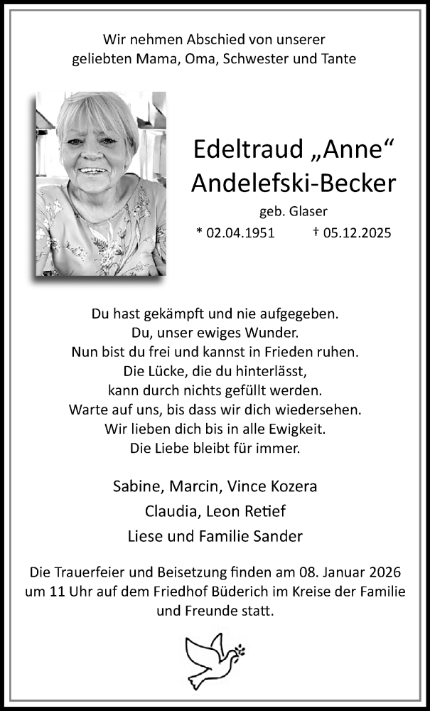  Traueranzeige für Edeltraud Andelefski-Becker vom 21.12.2025 aus trauer.panorama-anzeigenblatt.de