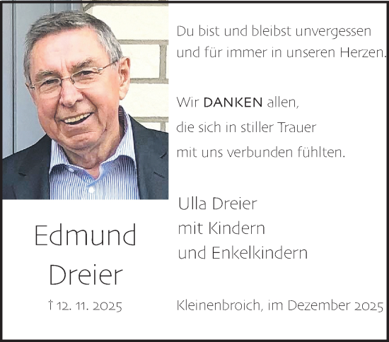 Traueranzeige von Edmund Dreier von trauer.panorama-anzeigenblatt.de