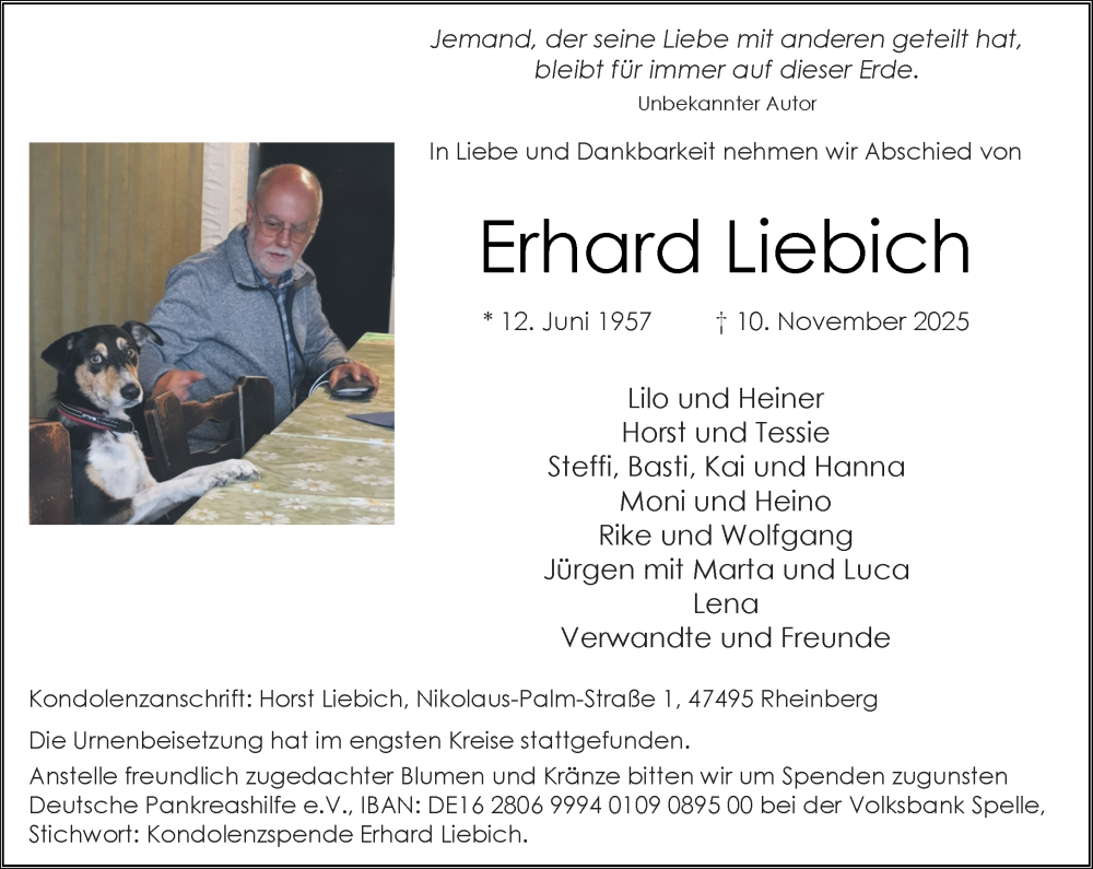  Traueranzeige für Erhard Liebich vom 14.12.2025 aus trauer.panorama-anzeigenblatt.de