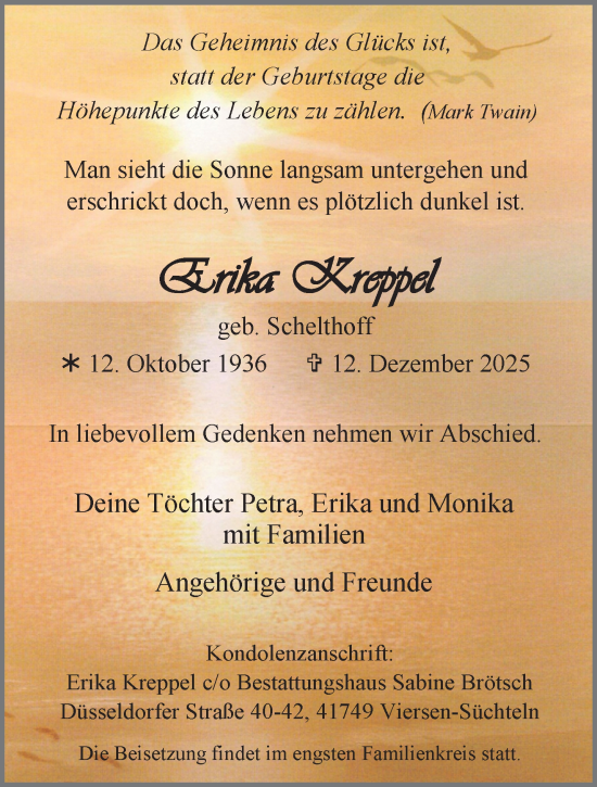 Traueranzeige von Erika Kreppel von trauer.panorama-anzeigenblatt.de