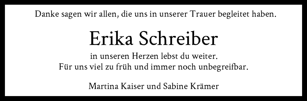  Traueranzeige für Erika Schreiber vom 06.12.2025 aus trauer.wuppertaler-rundschau.de