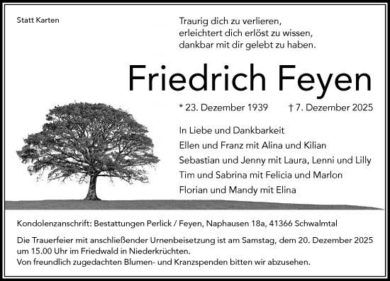 Traueranzeige von Friedrich Feyen von trauer.panorama-anzeigenblatt.de