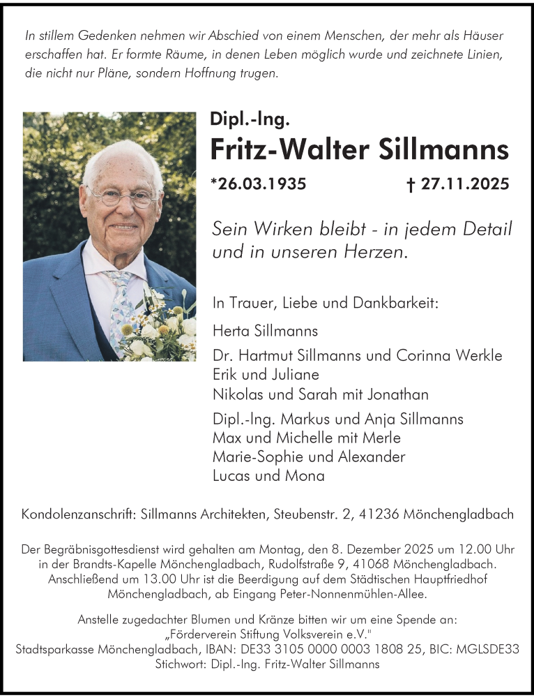  Traueranzeige für Fritz-Walter Sillmanns vom 07.12.2025 aus trauer.panorama-anzeigenblatt.de